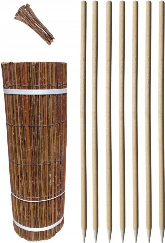 Set Weidenmatte 40x300 cm und 7 Stück Holzpfähle ⌀18 mm Produktbild 