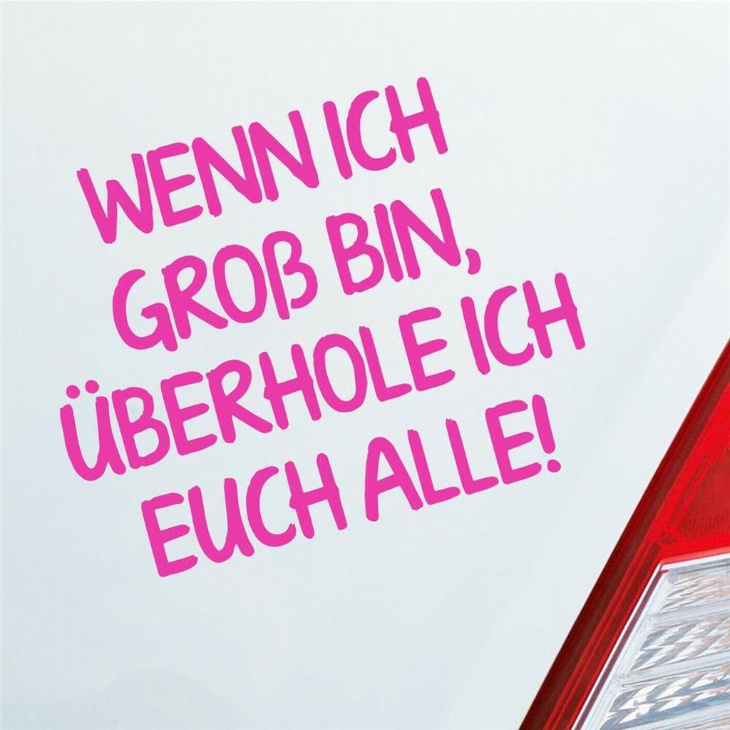 Auto Aufkleber Wenn ich groß bin, überhole ich euch alle! 12x9 cm Pink Sticker Heckscheibenaufkleber
