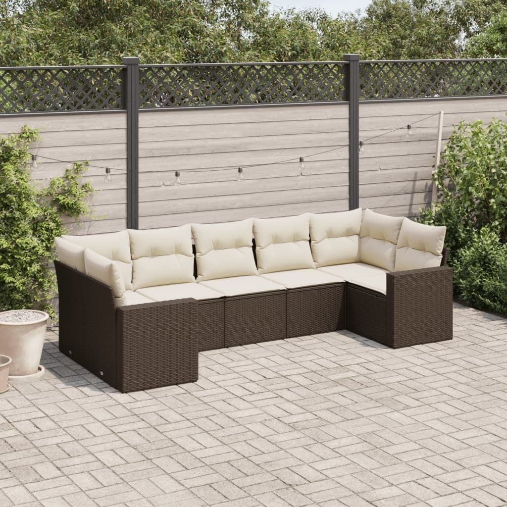 Maison Exclusive - 7-tlg. Garten-Sofagarnitur mit Kissen Braun Poly Rattan