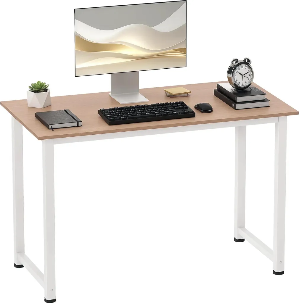 Table console chêne 120x60x76 cm avec structure métal et pieds réglables