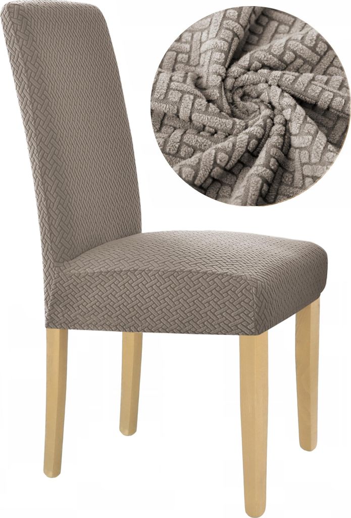 Stuhlhusse - Graubeige Jacquard - Universeller Stuhlbezug - Produktbild 