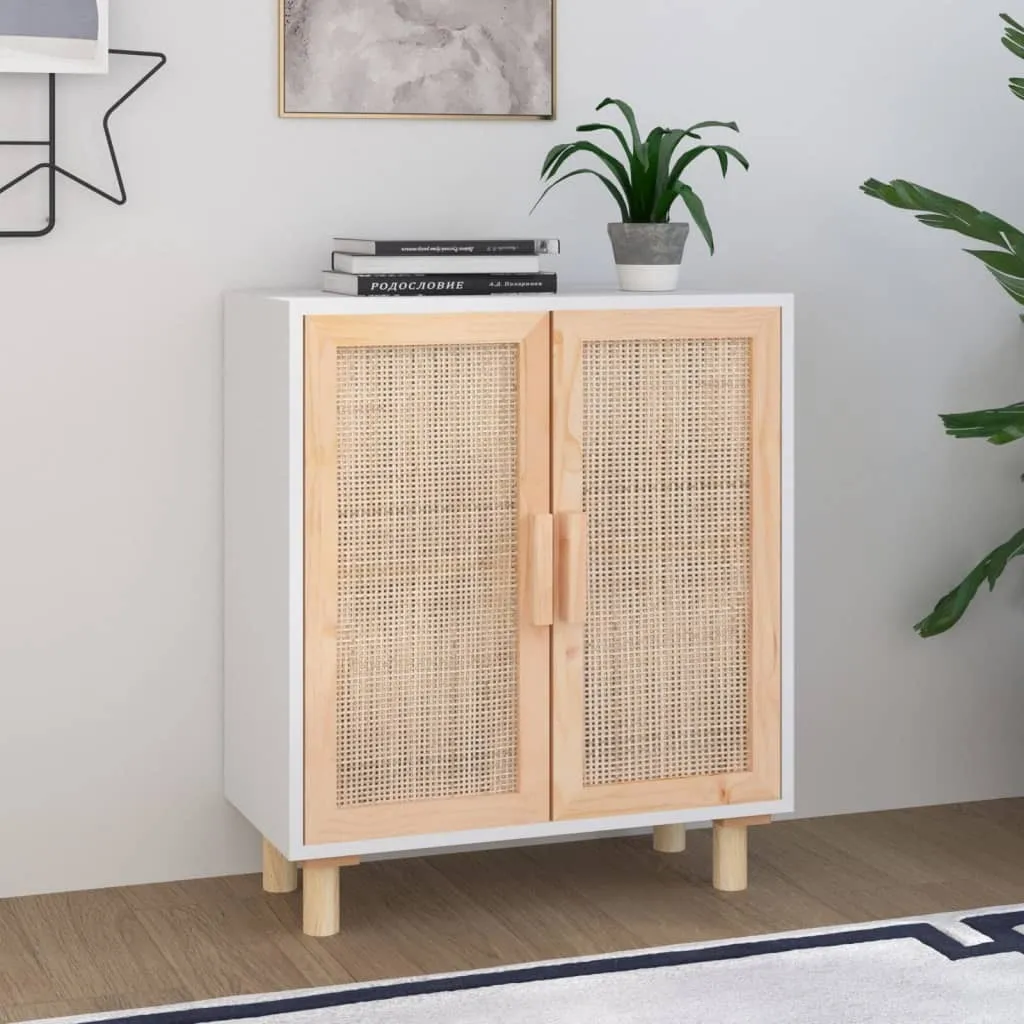 Mobile Buffet Bianco 60cm Rattan e Pino Massiccio - Design Scandinavo
