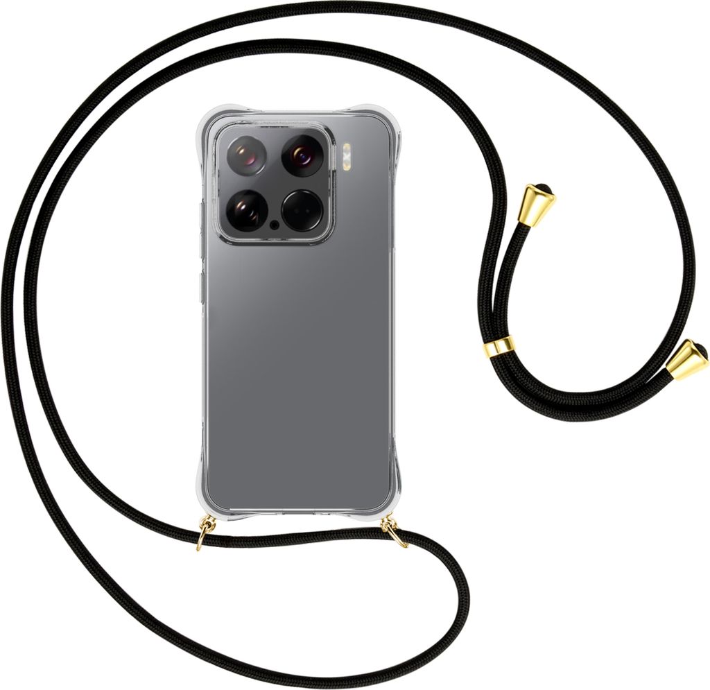 Handykette Backcover-Schutzhülle mit Band (Metall goldfarben) für Xiaomi 15 5G - schwarz