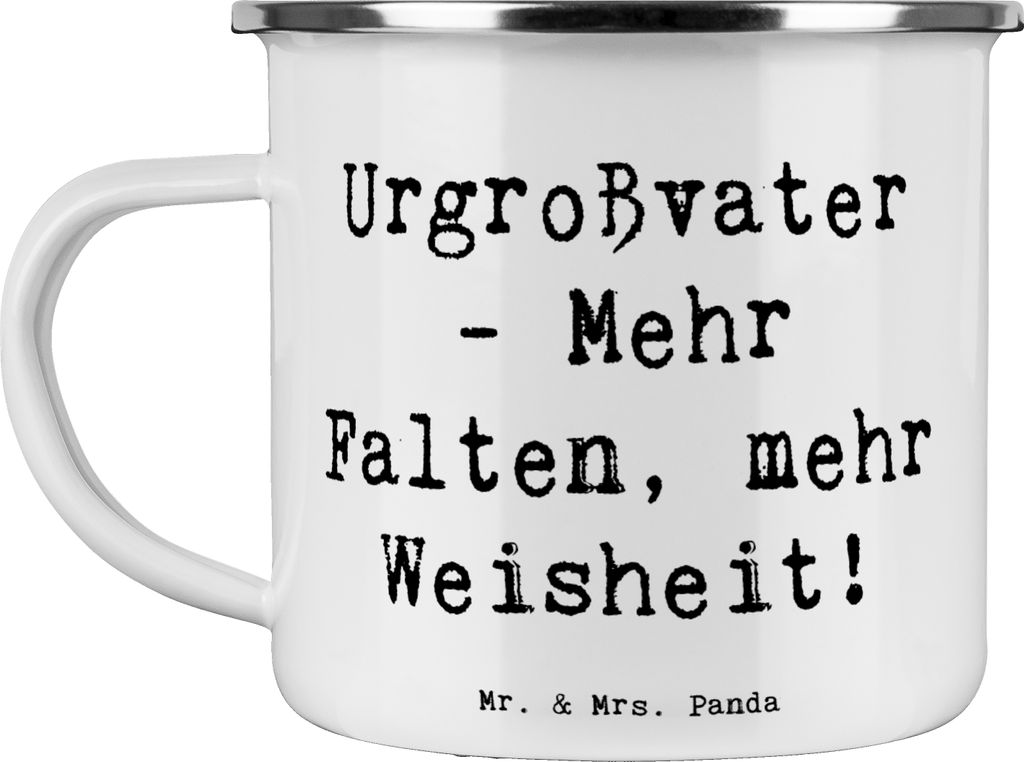 Mr. & Mrs. Panda Pott Spruch Urgroßvater Weisheit - Weiß - Geschenk, Outdoor Tasse, Ahnen, Emaille Becher, Verwandte, Geschichten, Falten, Erbe, ...