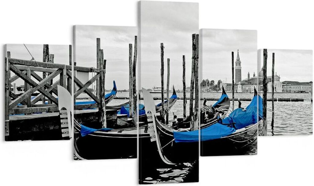 Bild auf Leinwand - Leinwandbild - Venedig Gondel Leuchtturm - 125x70cm - Wand Bild - Wanddeko - Leinwanddruck - Bilder - Kunstdruck - Wanddekorati...