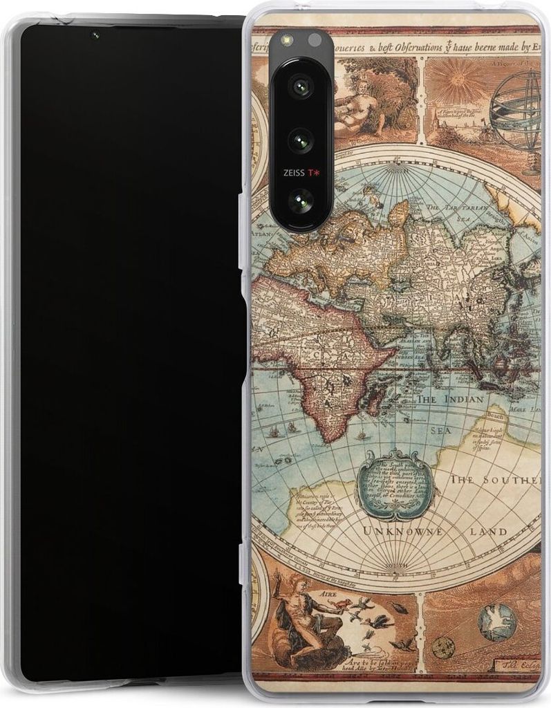 DeinDesign Handyhülle für Sony Xperia 5 IV Silikon Hülle Case Smartphone Schutzhülle Landkarte Vintage Weltkarte