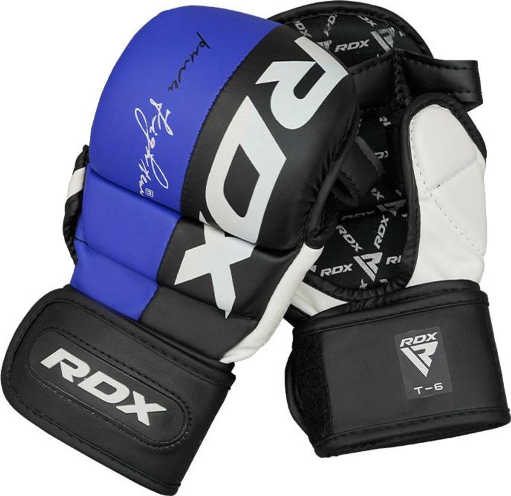 A pair of RDX MMA gloves on a white background.