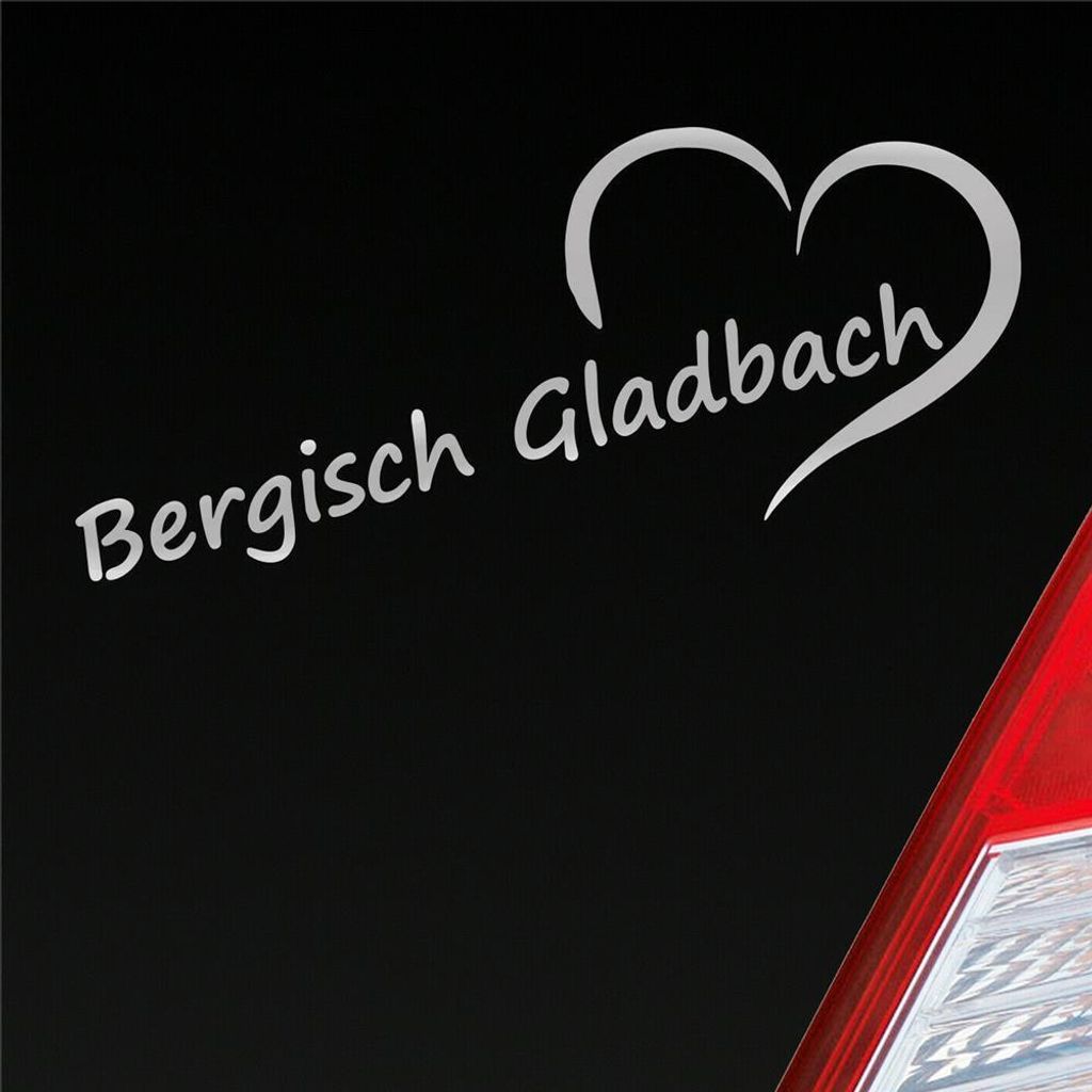 Auto Aufkleber Bergisch Gladbach Herz Stadt City Liebe Love 19,5x8 cm Silber Sticker Heckscheibenaufkleber