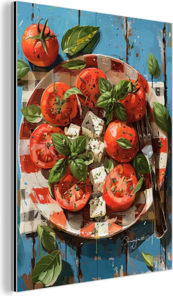 MuchoWow Wanddekoration Metall Metallbild Wandkunst 60x80 cm Caprese - Salat - Sommer - Essen - Italien MuchoWow Aluminium Gemälde - Wanddekoratio...