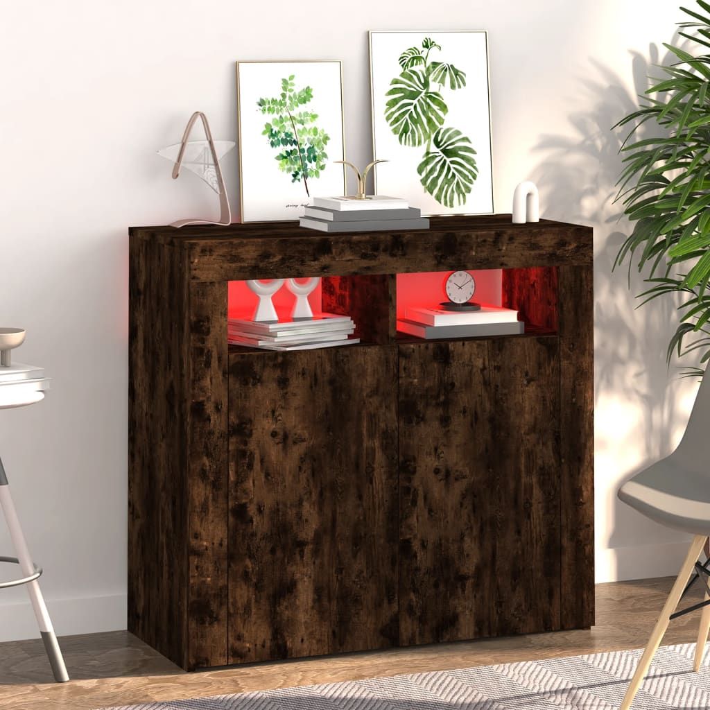 Ankonbej Sideboard mit LED-Beleuchtung Räuchereiche 80x35x75 cm