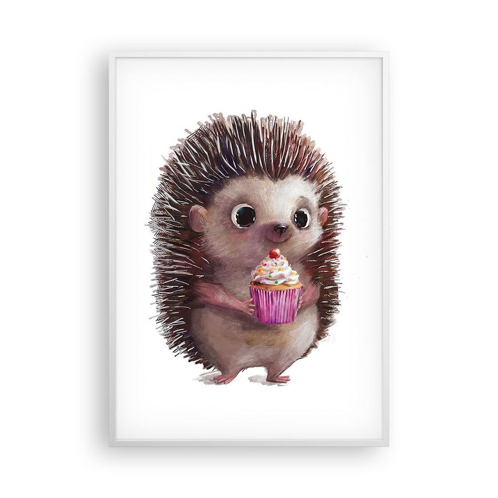 Gerahmtes Poster - Weißer Rahmen - Igel Cupcake Kinder - 70x100 cm - Wand Bild - Wanddeko - Wandbilder - Kunstposter - Wandposter - Bilderrahmen -...