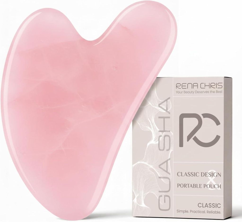 Rena Chris Rose Quarz Gua Sha Stone Original, Gesichtsmassage, Gesichtsmassagegerät, Hautspannungsgesicht, Guasha Jade Green, beseitigt die Augens...