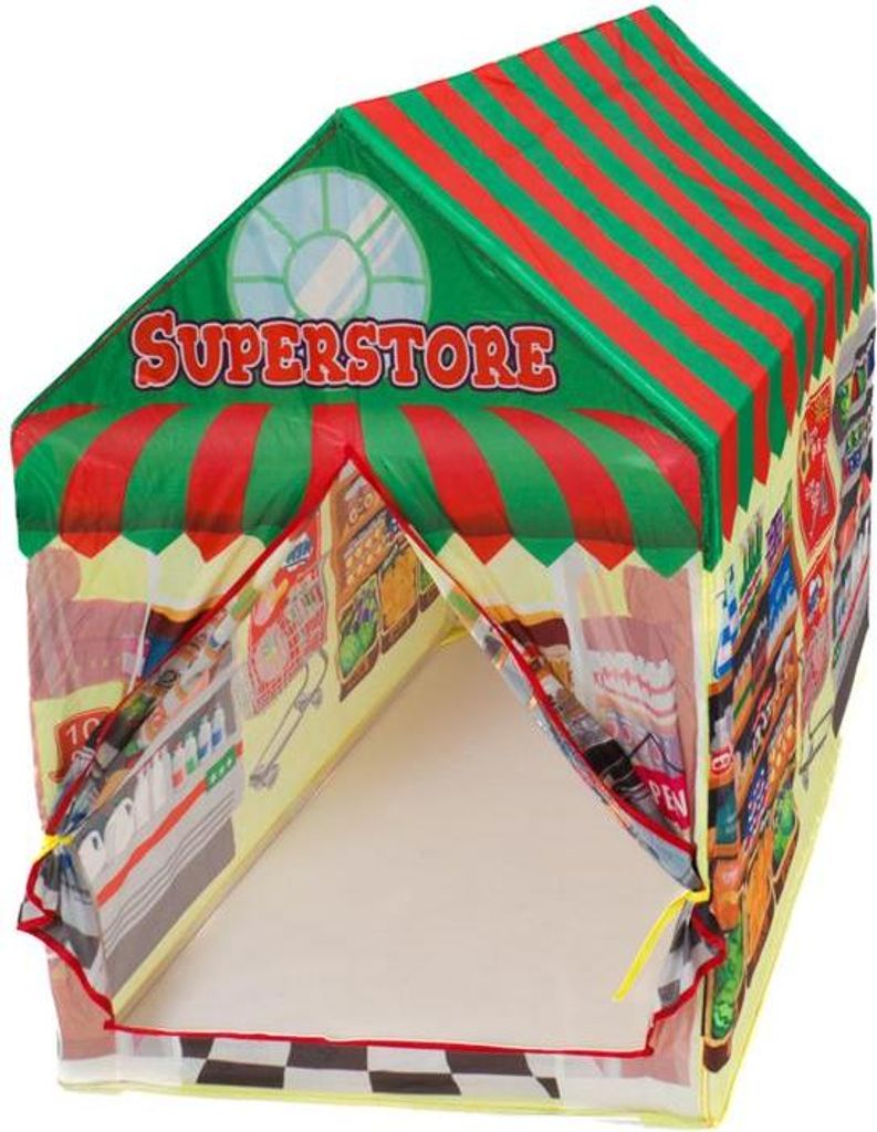 Spielzelt als Supermarkt für Kinder mit 2 Eingängen, Zelt fürs Kinderzimmer, für Spielecke und Garten Steck-Klick-Montage