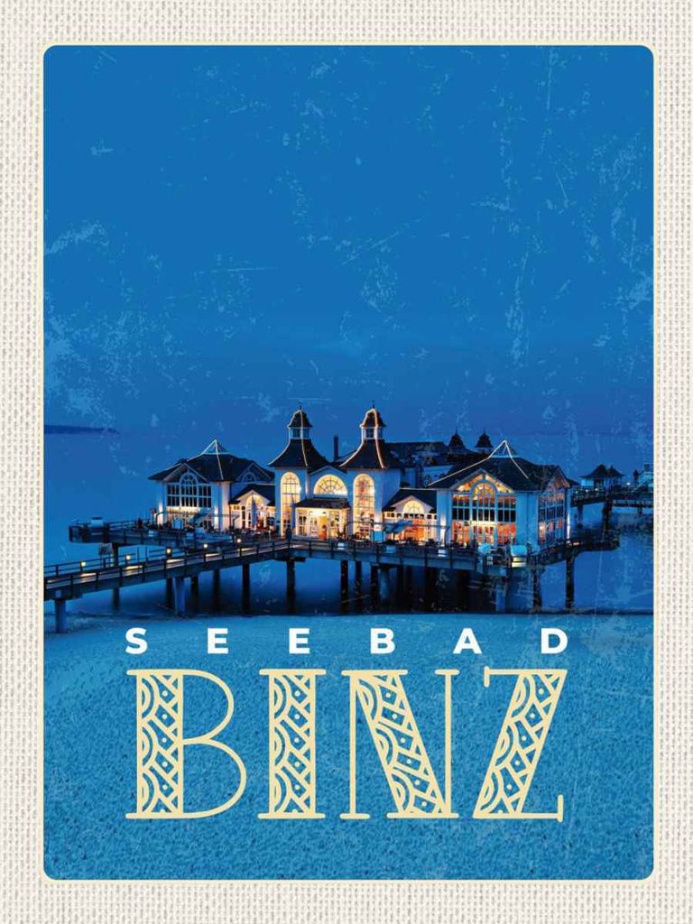 vianmo Holzschild 40x30 cm Binz Seebad Haus Meer Abend Bildmotiv Reisemotiv Abenteuer Reisen