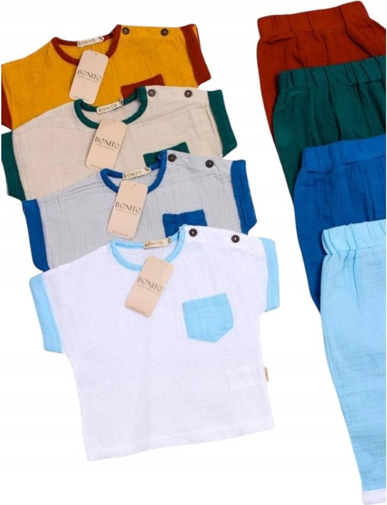 Set für Jungen - T-Shirt und Shorts - Baumwolle 80 - Helle Farben - Bequem und Atmungsaktiv