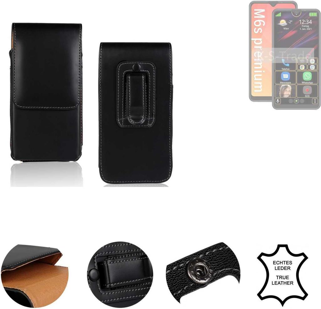 K-S-Trade Holster Gürteltasche Handy Hülle Schutzhülle kompatibel mit Bea-fon M6s plus premium Handyhülle Leder schwarz, 1x