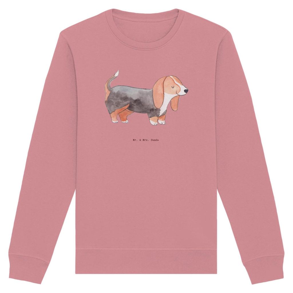 Mr. & Mrs. Panda Baumwoll Pullover Basset Hound Moment Größe XS - Canyon Pink - Geschenk, Pulli, Sweatshirt, Sweater, Nachhaltiger