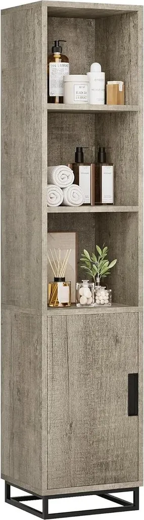 Colonne de rangement salle de bain étroite 178cm meuble haut blanc