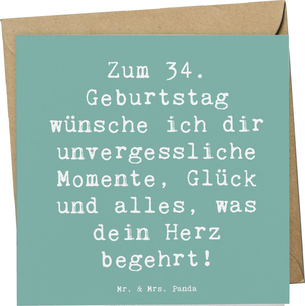 Mr. & Mrs. Panda Grußkarte Spruch 34. Geburtstag Glückwünsche - Meeresbrise - Geschenk, alles was dein Herz begehrt, doppelkarte, Alter, faltkar...