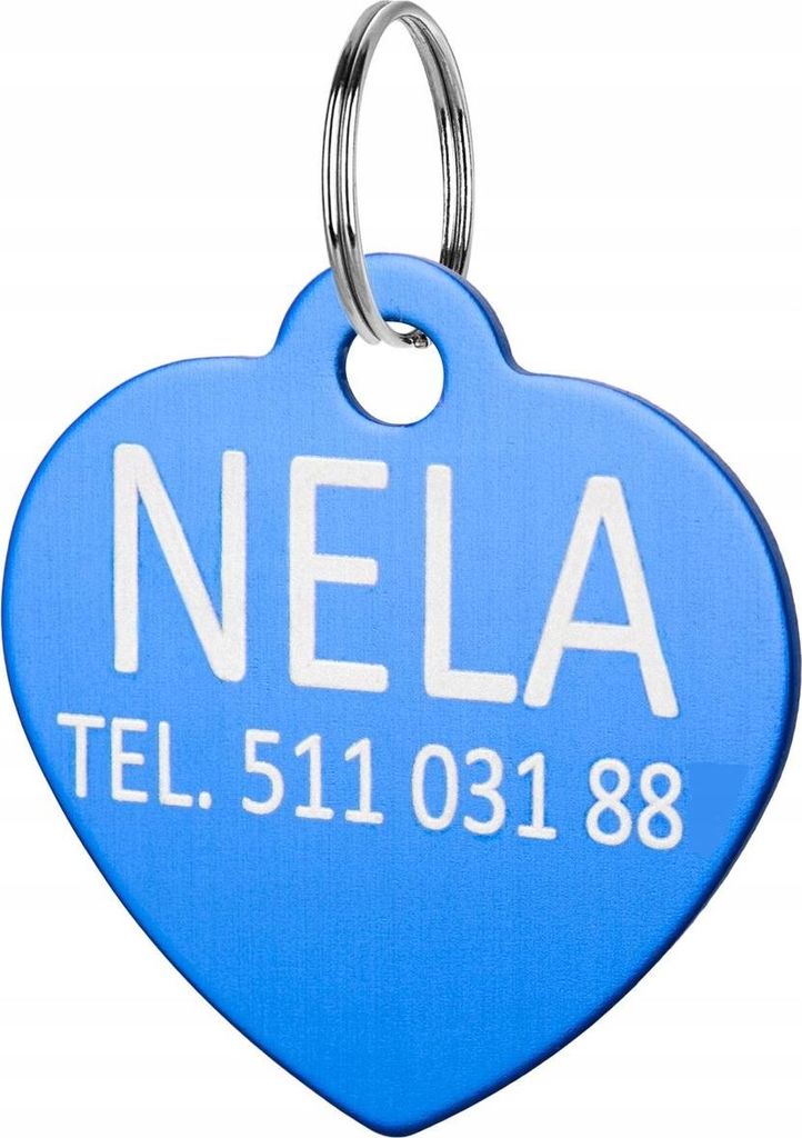 ID-Tag für Katzen und Hunde, Adressanhänger mit Namen, Herz, blau