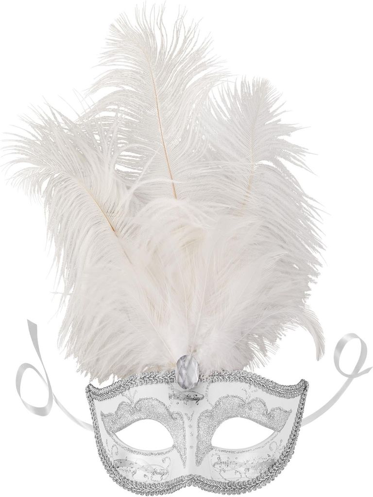 Venezianische Maske mit Federn - silber Produktbild 