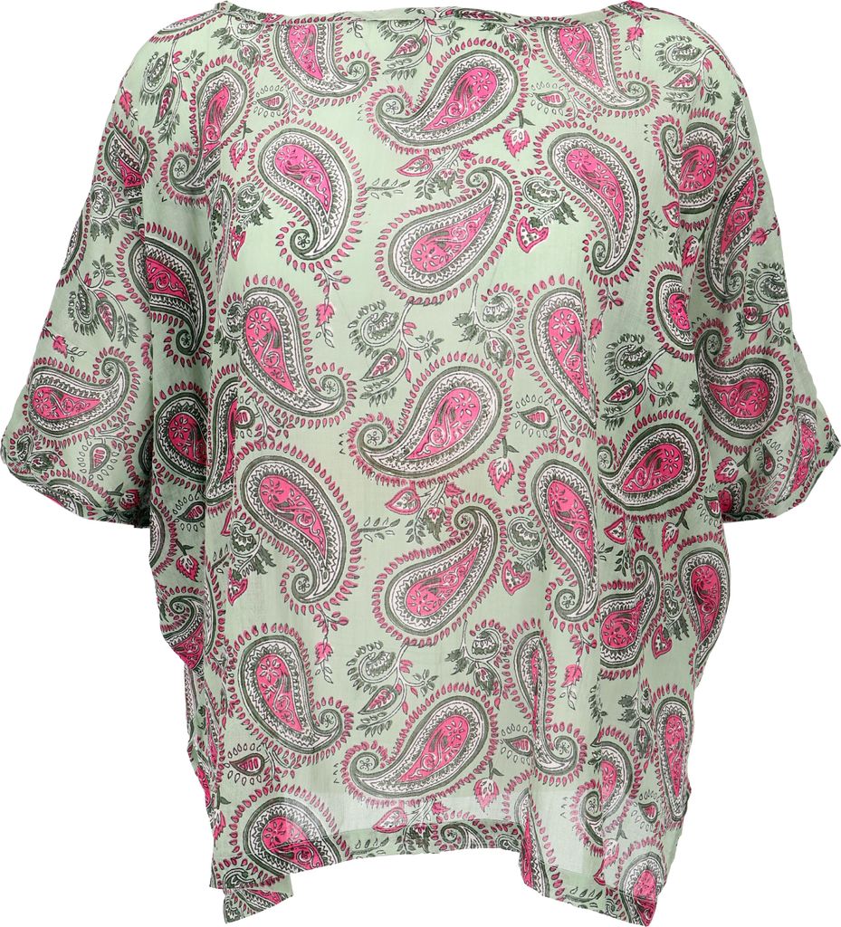 Weites Boho Blusentop mit Fledermausärmeln, Boho Maxibluse - Grün, Damen, Baumwolle, Blusen & Tunikas