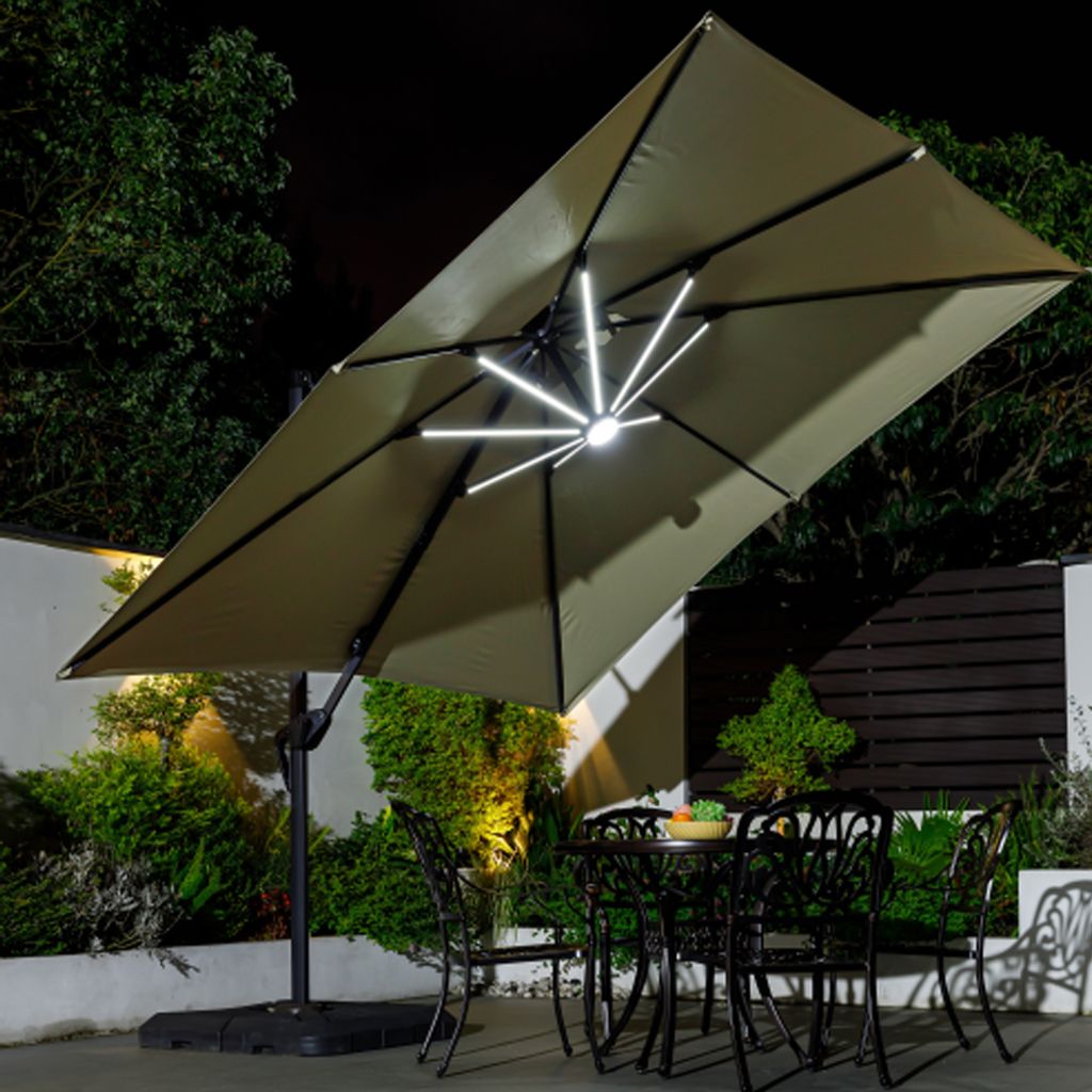 Grosser Sonnenschirm für den Außenbereich, Camping Sonnenschutz, Garten-Sonnenschirm, Mit Solar-Lichtstreifen Beige L255*H270cm