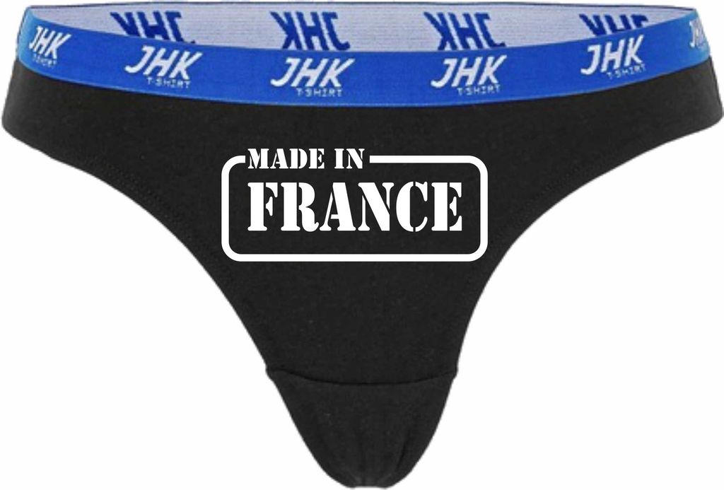 Damen Thong Slip - Boxer-0050-woman-black-h-S - schwarz - S - hinten - France - lustiges Motiv - Spruch - Unterwäsche - Unterhose - Freizeit - lustig