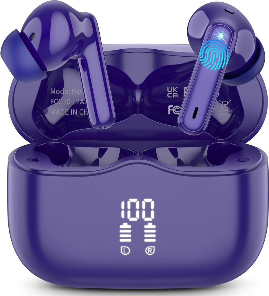 Kabellos Bluetooth 5.3 In Ear mit 4 ENC Mic, Kabellose Kopfhörer Tiefer Bass 40Std Wireless Earbuds Noise Cancelling, IP7 Wasserdicht, LED-Anzeige
