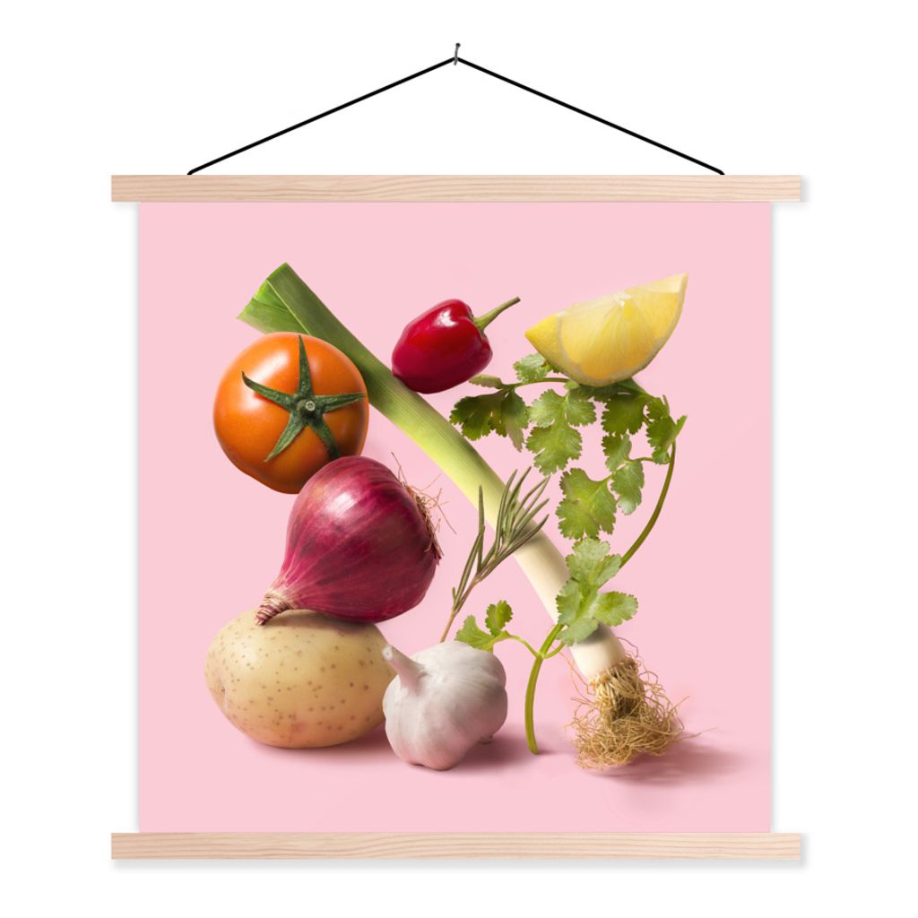 MuchoWow Textilposter Lebensmittel - Gemüse - Rosa 40x40 cm mit holzfarbenen Rahmen - Posterleiste