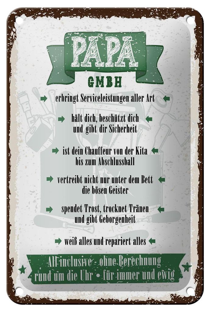 Blechschild Spruch 12x18 cm PAPA GmbH Serviceleistungen aller Art Deko Schild
