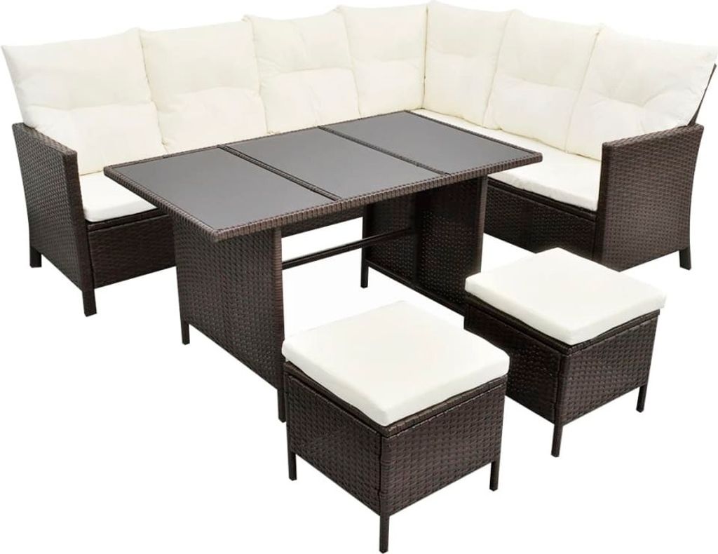 4-tlg. Garten-Lounge-Set mit Auflagen Poly Rattan Braun