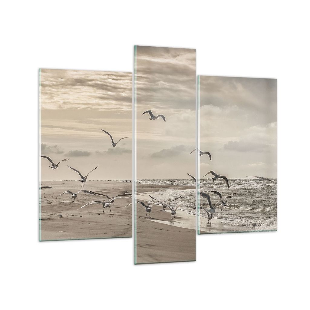 Bilder auf glas - 3 Teile - Möwen Küste Boho - 95x80cm - Glasbilder - Wandbilder - Bilder - zum Aufhängen bereit - Wanddekoration aus Glas - Gla...
