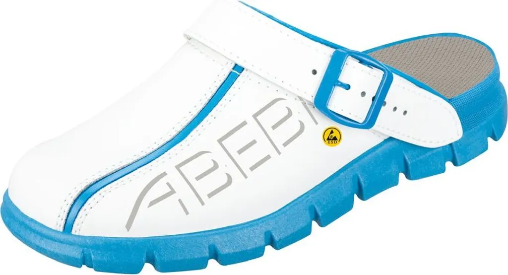 Chaussures de sécurité ESD blanches et bleues type sabot médical en 38