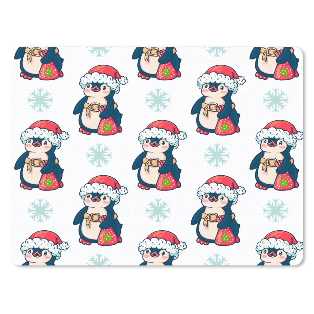 MuchoWow Mauspad Mousepad Pinguin - Weihnachtsmannmütze - Kind - Schnittmuster - Weihnachten 40x30 cm - Mousepads - Maus Mat - Pad - Mausunterla...