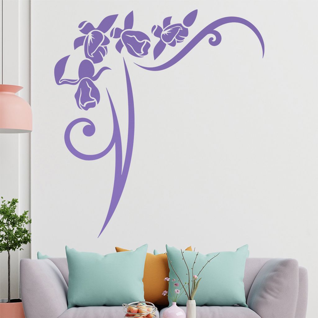 Blumen - Linien Wandtattoo in 6 Größen - Wandaufkleber Wall Sticker - Dekoration, Küche, Wohnzimmer, Schlafzimmer, Badezimmer