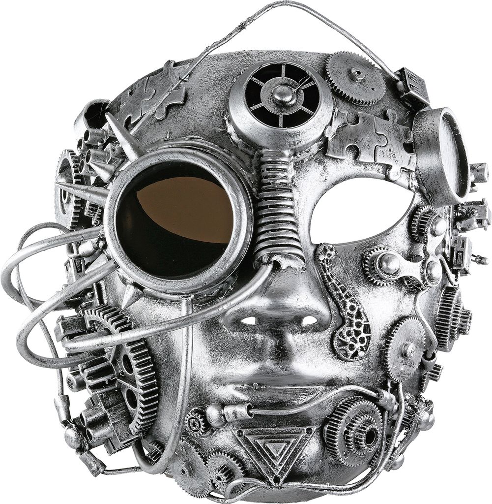 Gilde Dekoobjekt, Maske, "Steampunk", Kunststoff, silberfarben, L. 12 cm, B. 21 cm, H. 19 cm Höhe: 19.00 cm Breite: 21.00 cm Tiefe: 12.00cm