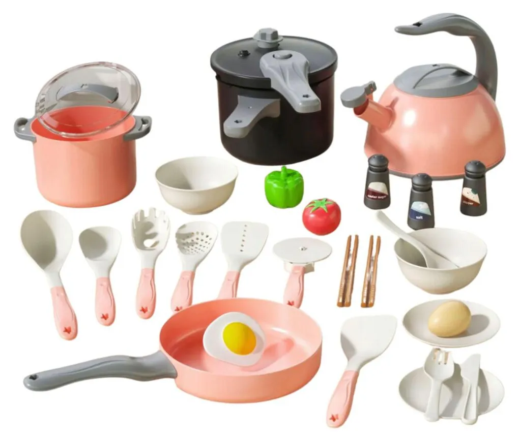 Cuisine enfant pour jouer à la dînette : pack 32 pièces rose LEAN Toys
