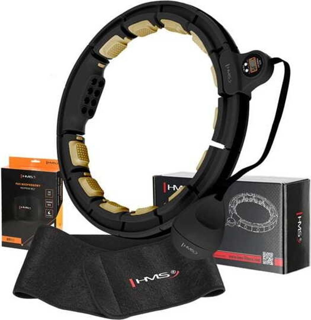 Massage-Hula-Hoop-Set HMS HHM13 mit Gewicht, Magneten und Zähler und Schlankheitsgürtel BR163 schwarz