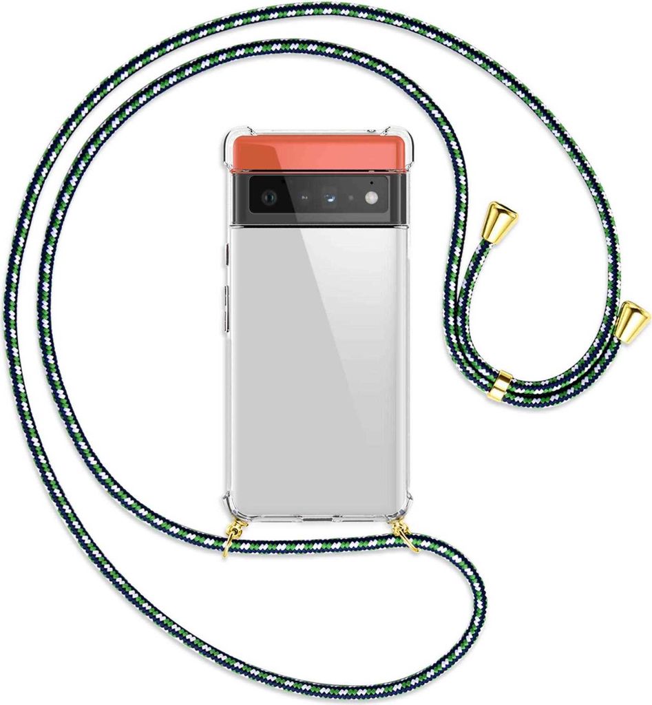 Handykette Backcover-Schutzhülle mit Band (Metall goldfarben) für Google Pixel 6 Pro - grün/blau/weiß