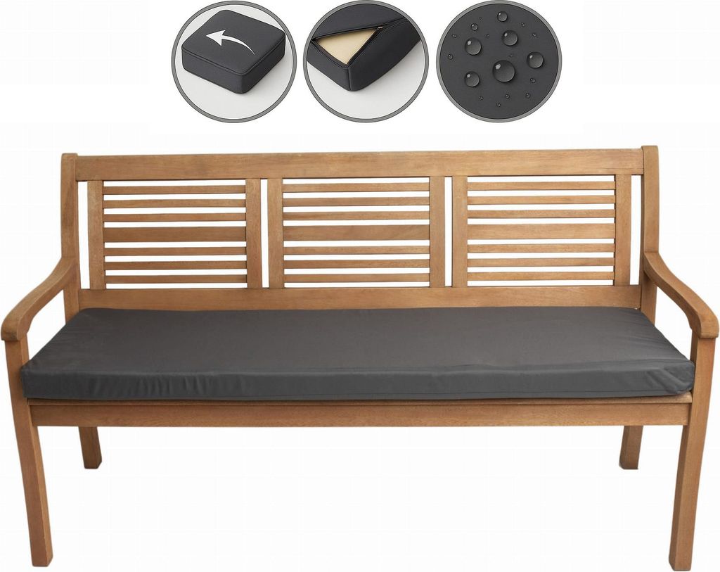 Cuscino Per Panca 2-3 Posti Antiscivolo - 120x35 Cm, Marrone, Morbido In Cotone E Spugna, Con Lacci E Fondo Antiscivolo, Lavabile, Per Interni Ed Esterni