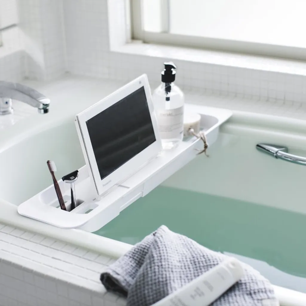 Tablette baignoire réglable anti-glisse blanche pour ranger vos soins