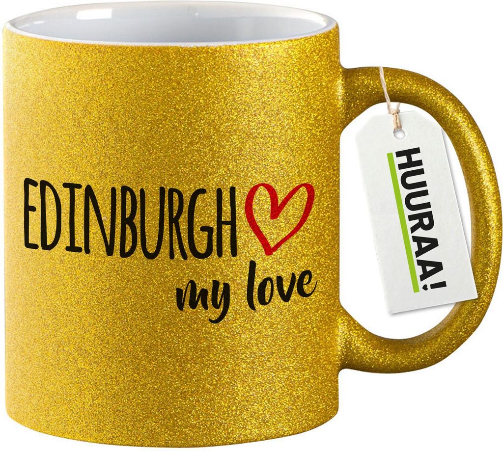Huuraa Glitzertasse Edinburgh my love 330ml Gold Keramik Kaffeebecher Geschenkidee