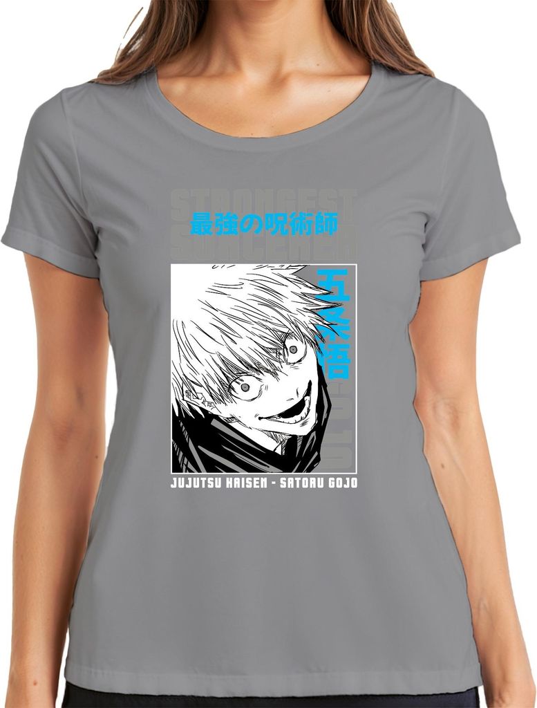 Satoru Gojo Jujutsu Kaisen Strongest Sorcerer Anime Manga Skizze Damen T-Shirt, Grau, L