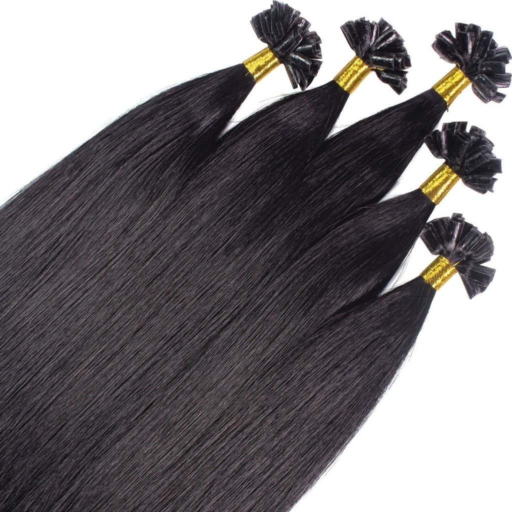 hair2heart Premium Extensions Echthaar Bondings glatt - 25 Strähnen 0.8g 40cm 2/0 schwarz