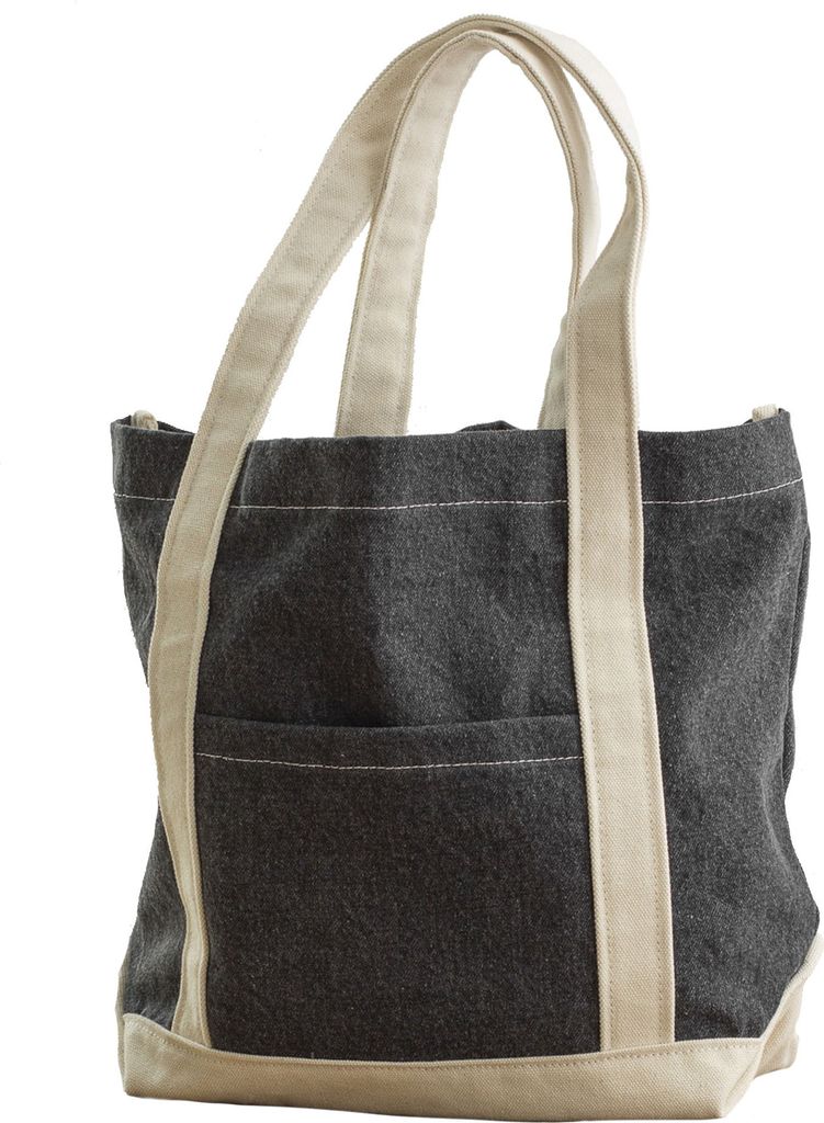 Bags By Jassz Leinen Denim Einkaufstasche BC3958 (Einheitsgröße) (Schwarz/Steingewaschen/ Beige)
