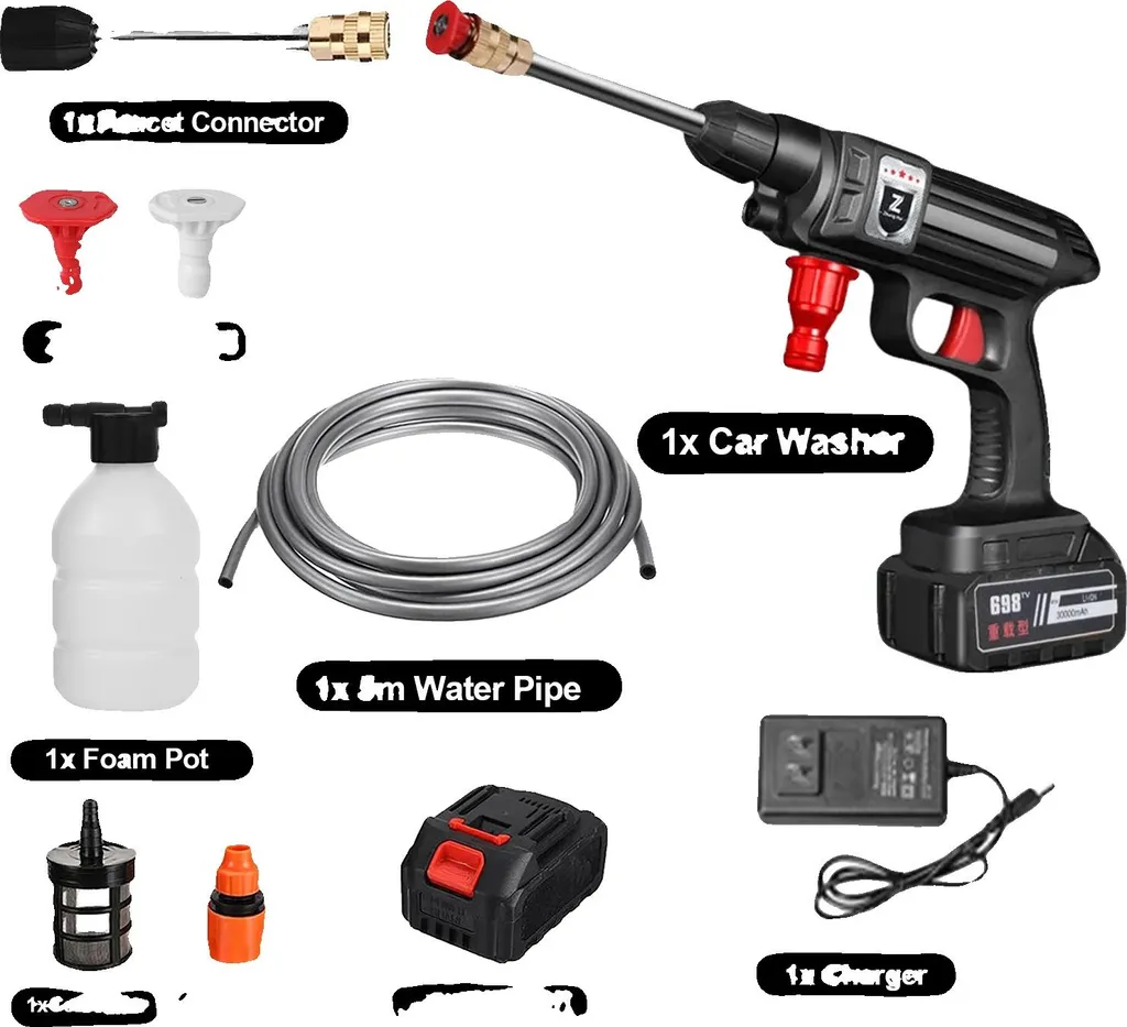 Pistolet de lavage haute pression portable 30 Bar avec batterie 9Ah