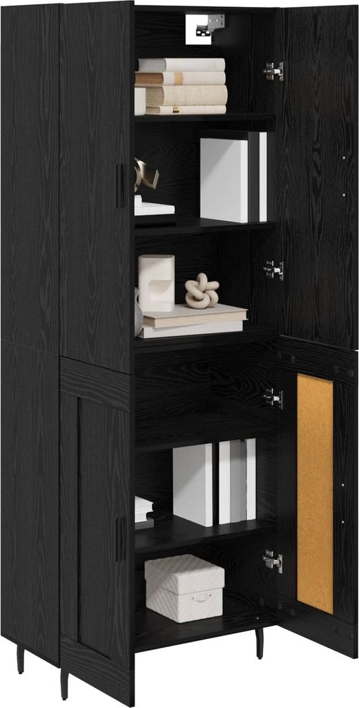 Eleganter Möbel Highboard 2 pcs - Montage erforderlich - Schwarz Eichen-Optik Engineered Wood und Glas - CJG718132 - Kommoden