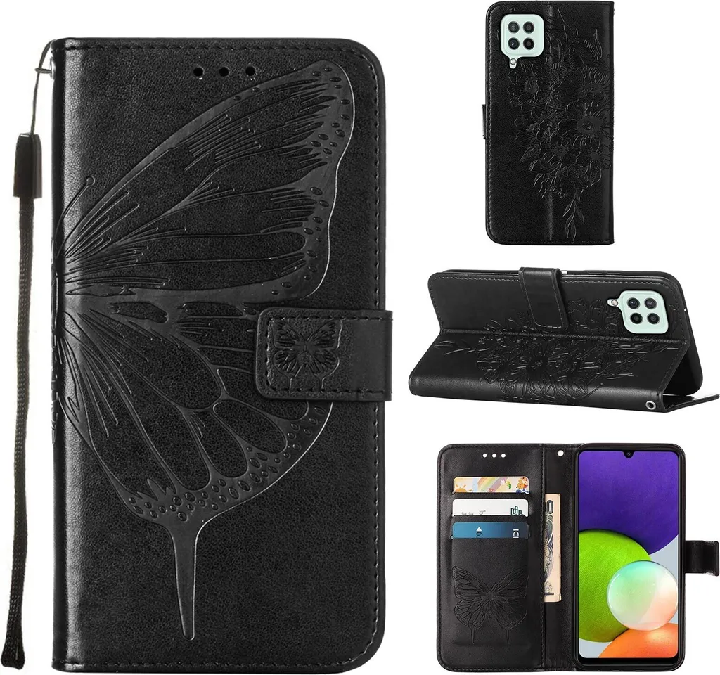 Cover Robusta Galaxy A22 4G Farfalla | Custodia Flip Pelle Anti-Caduta