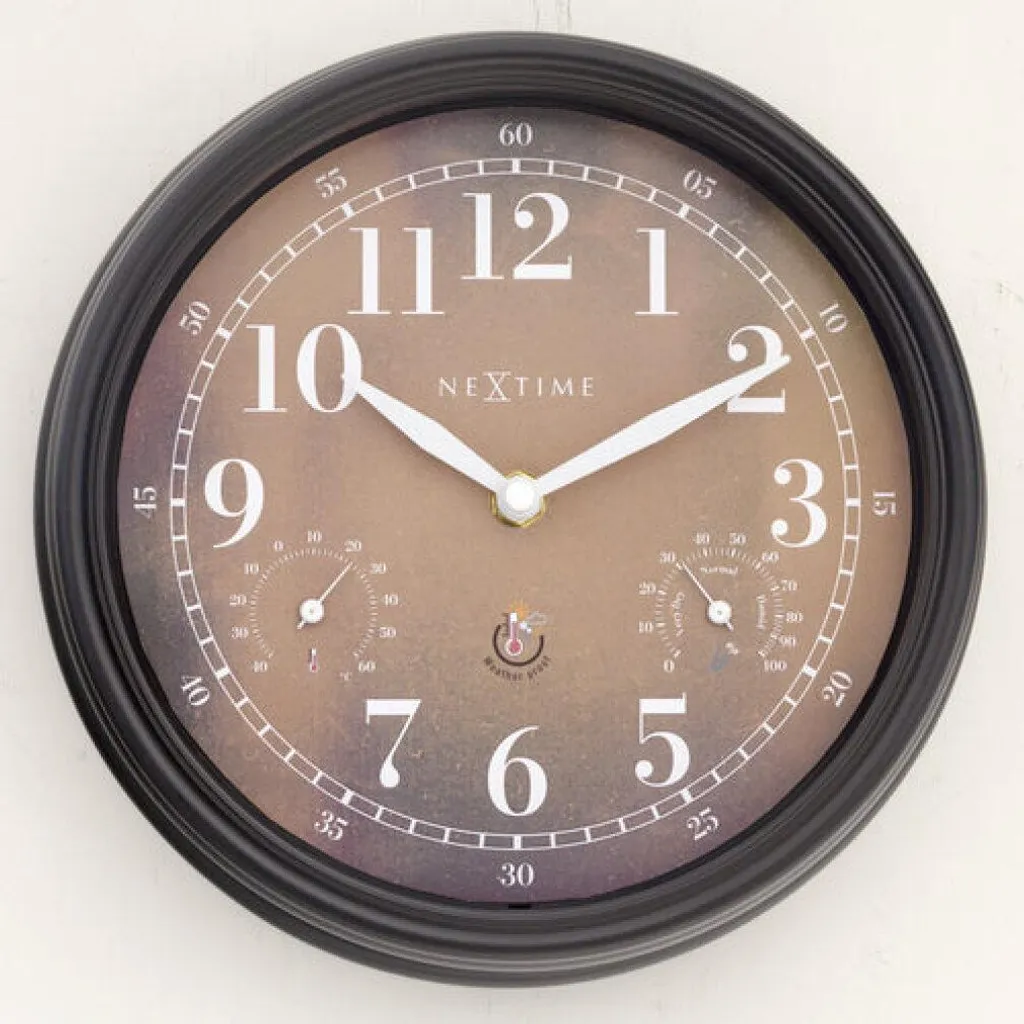 Pendule murale 3-en-1 NeXtime Jasmine noire Ø 23,5 cm hygro-thermomètre